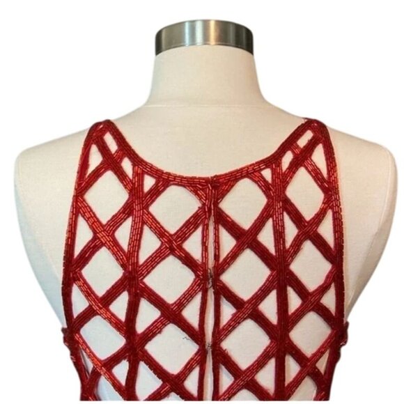 Andretta Donatello Red Gown XS Slit Mesh Beaded Detail Drama Glam Prom Pageant - Picture 5 of 10